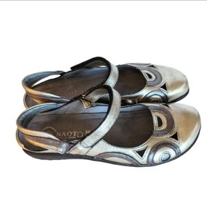 NAOT  Rongo Sz 38(7-71/2) Pewter/Silve Sling Back Mary Janes Removable C…